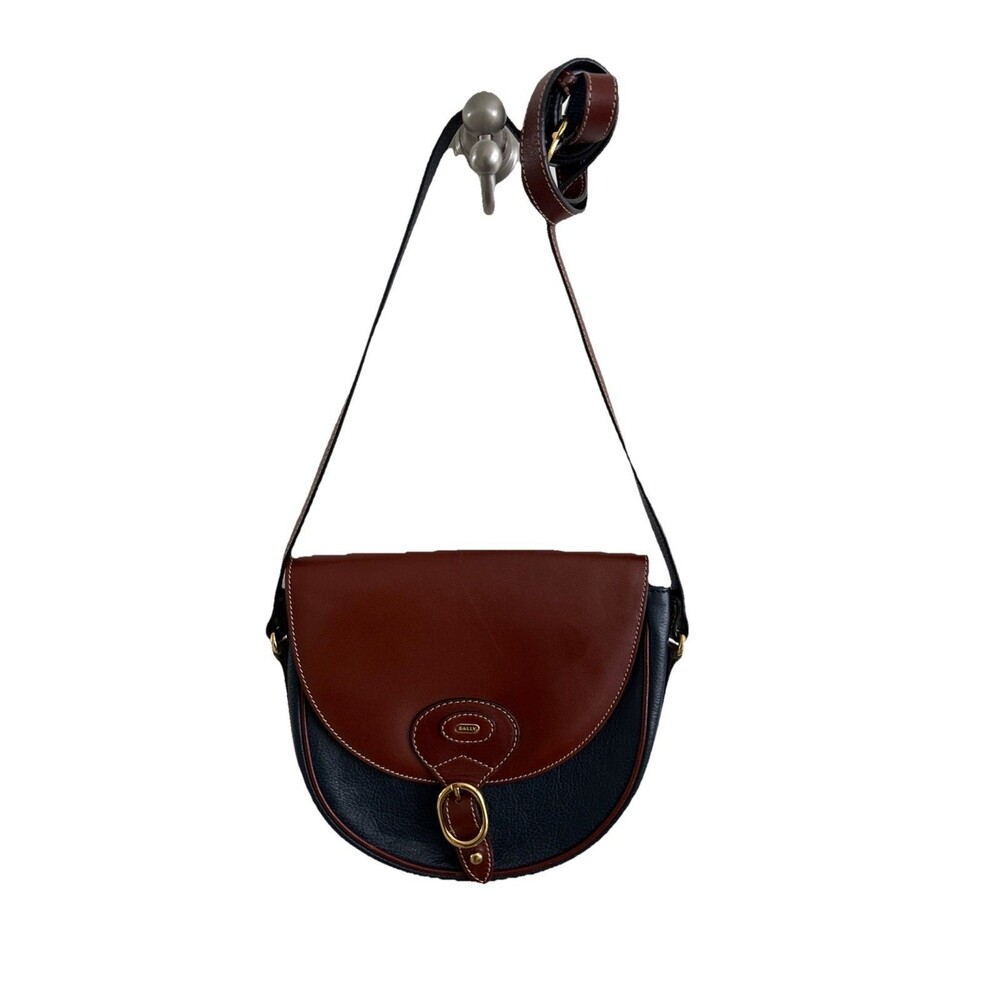 EUC VTG Bally Equestrian Saddle Crossbody Purse Preppy Black Brown Leather